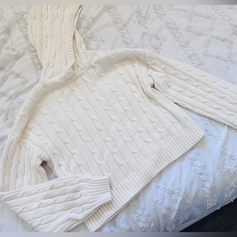 GAP Cream Cable Knit Hoodie Sweater
